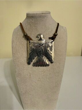 Large thunderbird adjustable leather necklace